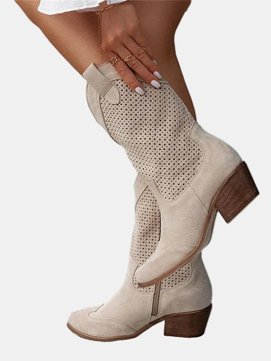 Clara Perforated Suede Knee-High Boots