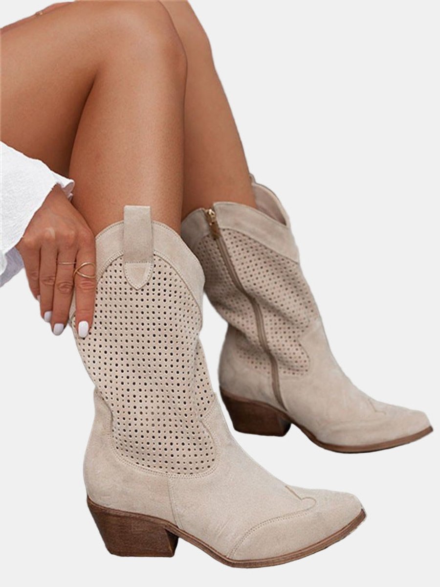 Clara Perforated Suede Knee-High Boots