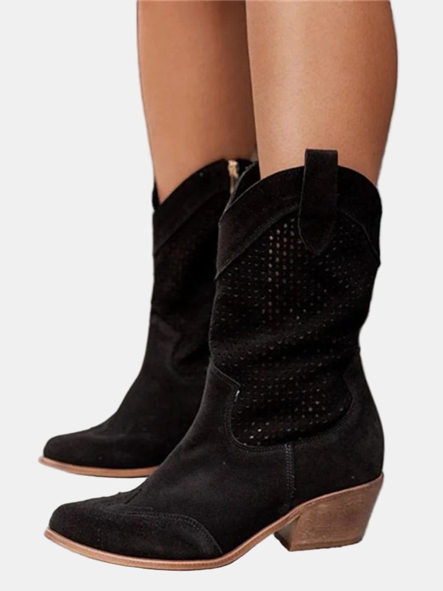 Clara Perforated Suede Knee-High Boots
