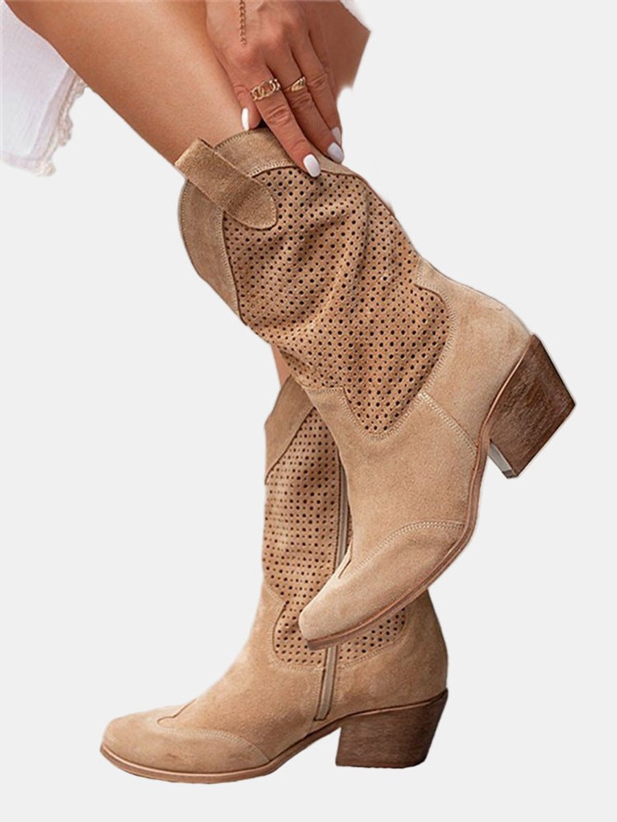 Clara Perforated Suede Knee-High Boots