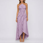 Luisa Pleated Ruffle Halter Maxi Dress