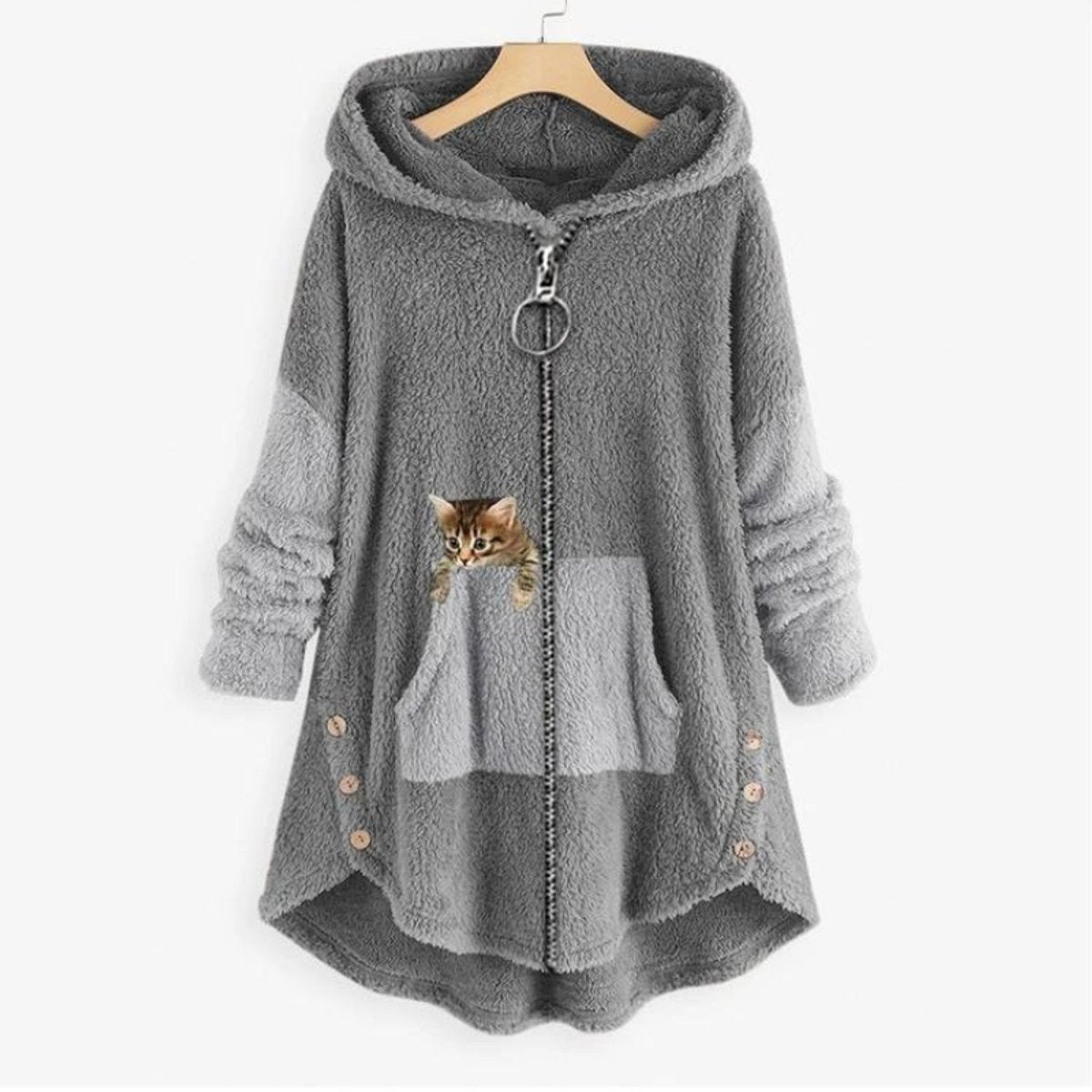 Lena Plush Cat Print Zip Hoodie