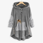 Lena Plush Cat Print Zip Hoodie