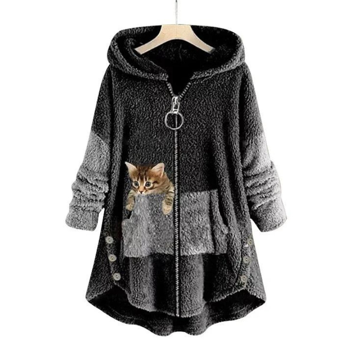 Lena Plush Cat Print Zip Hoodie