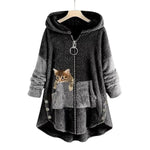 Lena Plush Cat Print Zip Hoodie