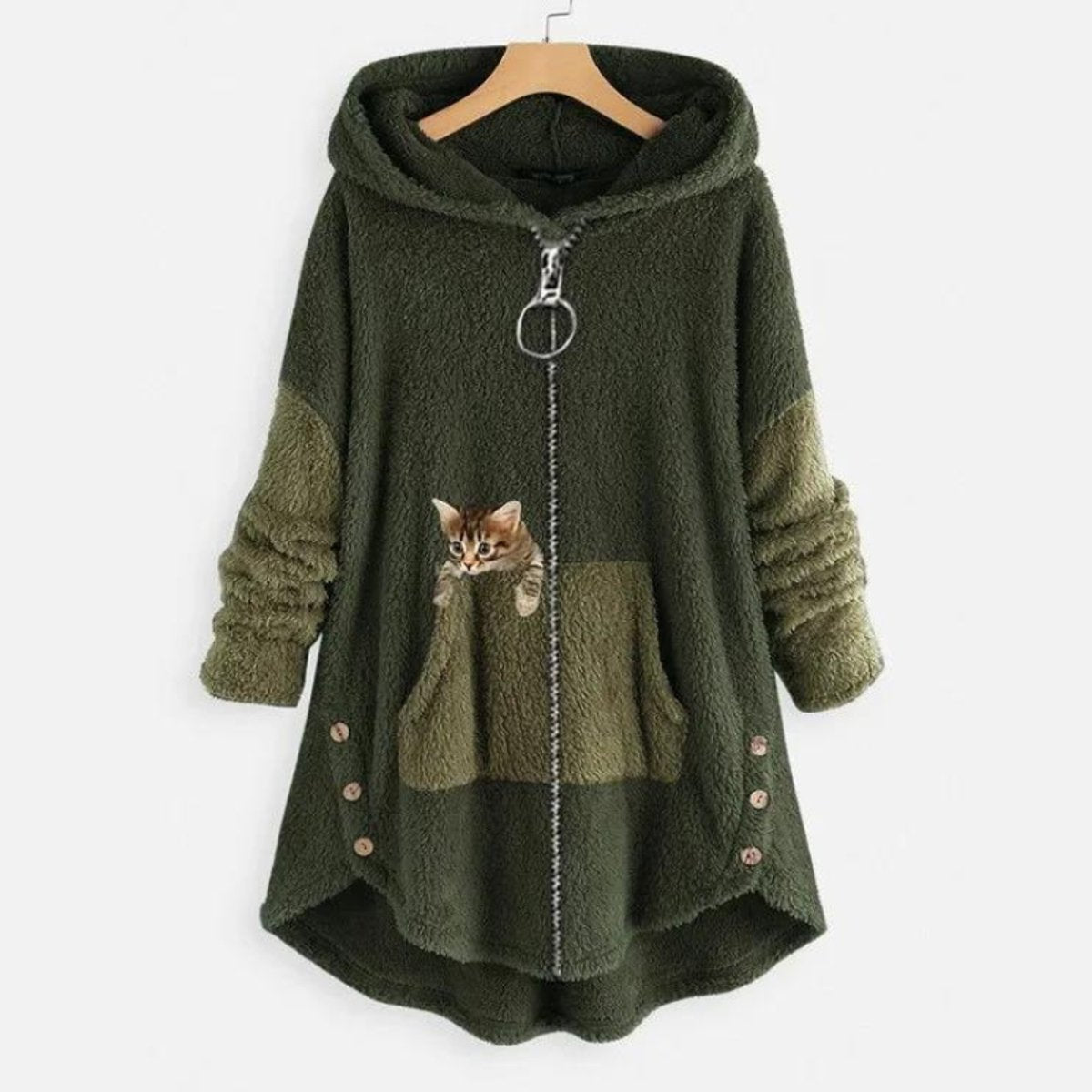 Lena Plush Cat Print Zip Hoodie