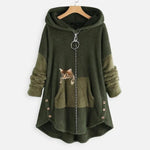 Lena Plush Cat Print Zip Hoodie