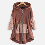Lena Plush Cat Print Zip Hoodie