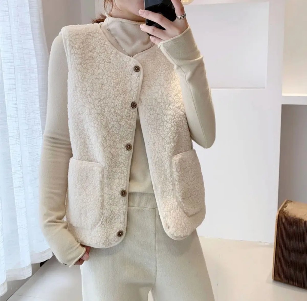 Marlene Teddy Fleece Button-Front Vest