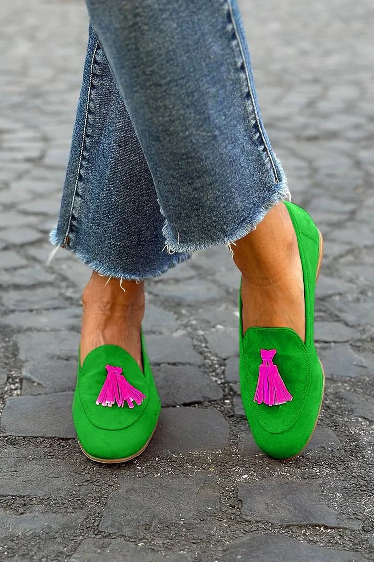 Johanna Tasseled Suede Loafers with Pocket Detail