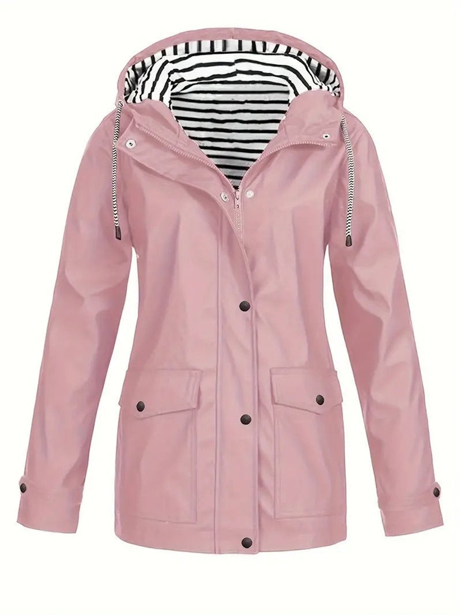 Marlene Striped Lining Hooded Rain Coat