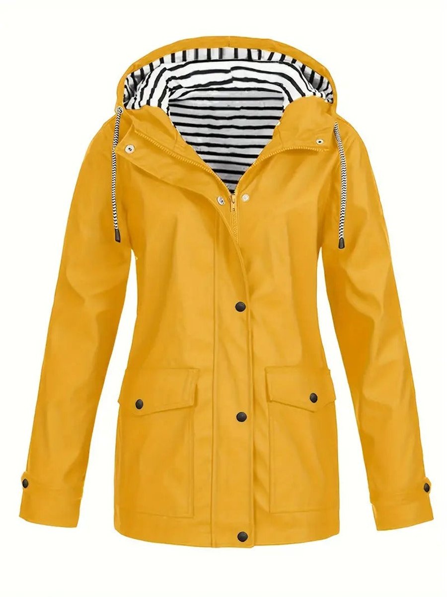 Marlene Striped Lining Hooded Rain Coat