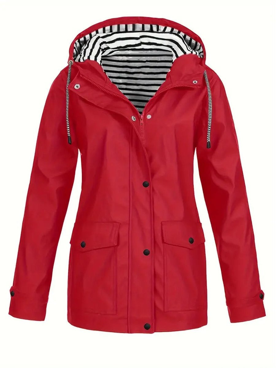 Marlene Striped Lining Hooded Rain Coat