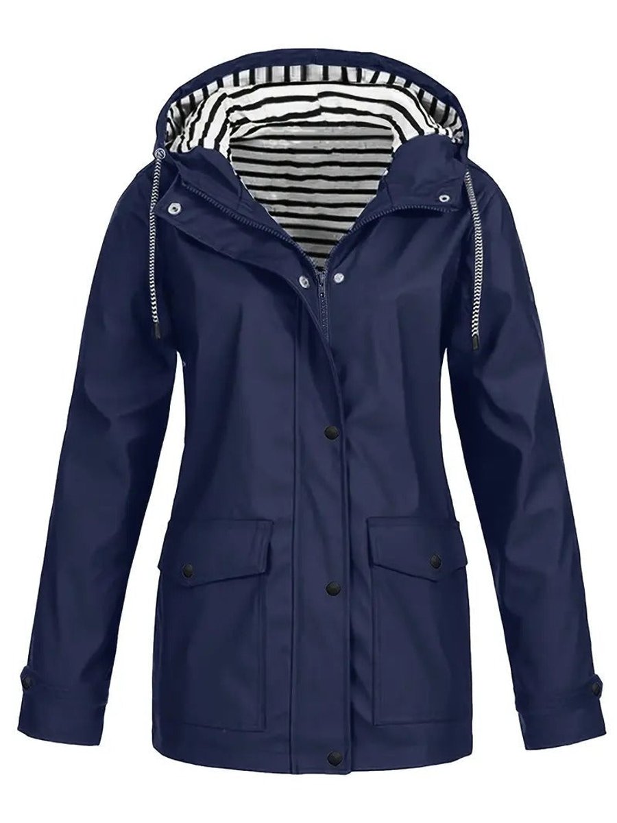 Marlene Striped Lining Hooded Rain Coat