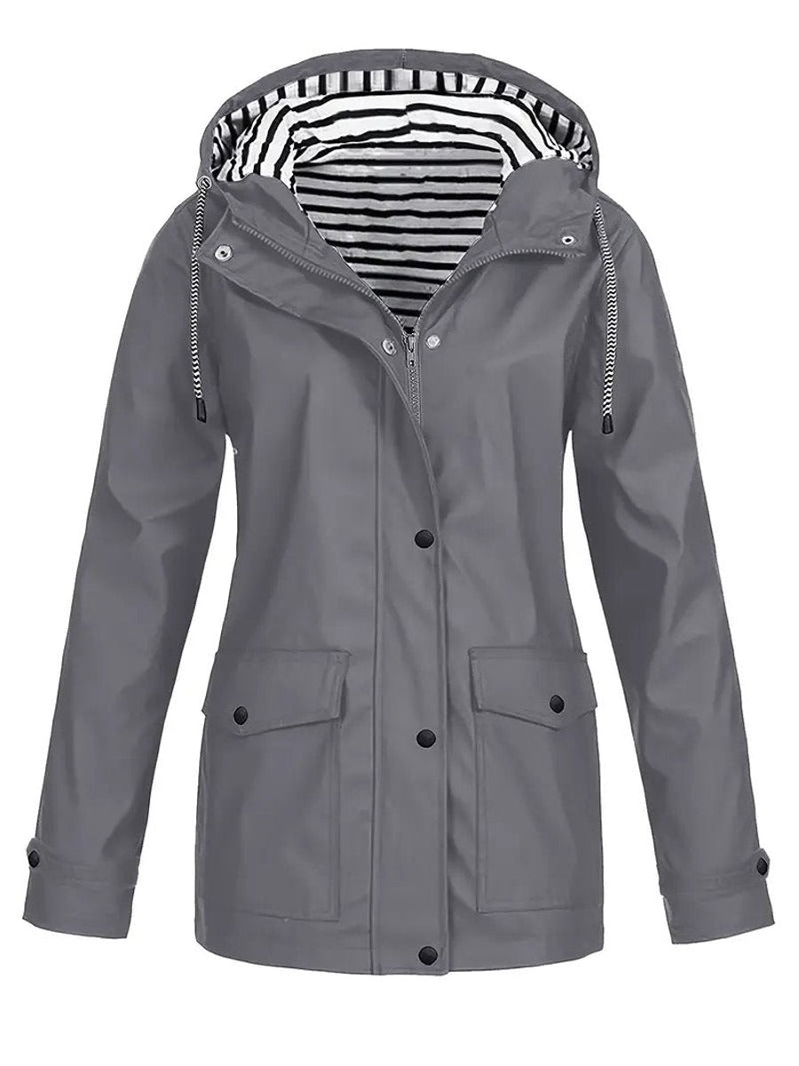 Marlene Striped Lining Hooded Rain Coat