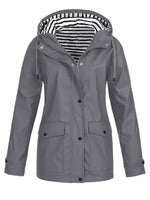 Marlene Striped Lining Hooded Rain Coat