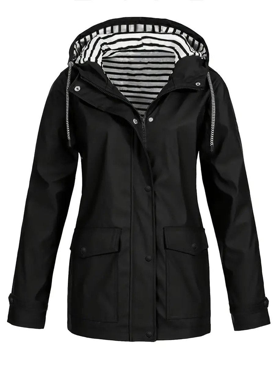 Marlene Striped Lining Hooded Rain Coat