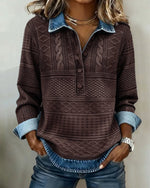 Charlotte Relaxed Fit Half-Button Denim Collar Sweatshirt