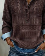 Charlotte Relaxed Fit Half-Button Denim Collar Sweatshirt