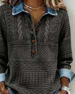 Charlotte Relaxed Fit Half-Button Denim Collar Sweatshirt
