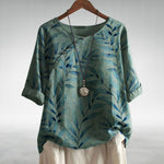 Frieda Relaxed Fit Linen Blouse with Leaf Print