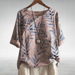 Frieda Relaxed Fit Linen Blouse with Leaf Print