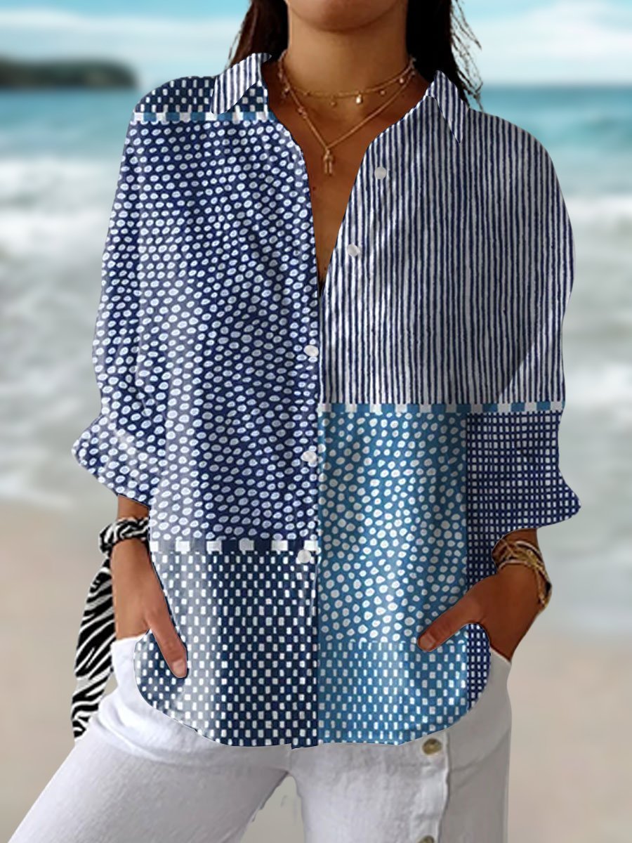 Clara Relaxed Fit Patchwork Long-Sleeve Blouse