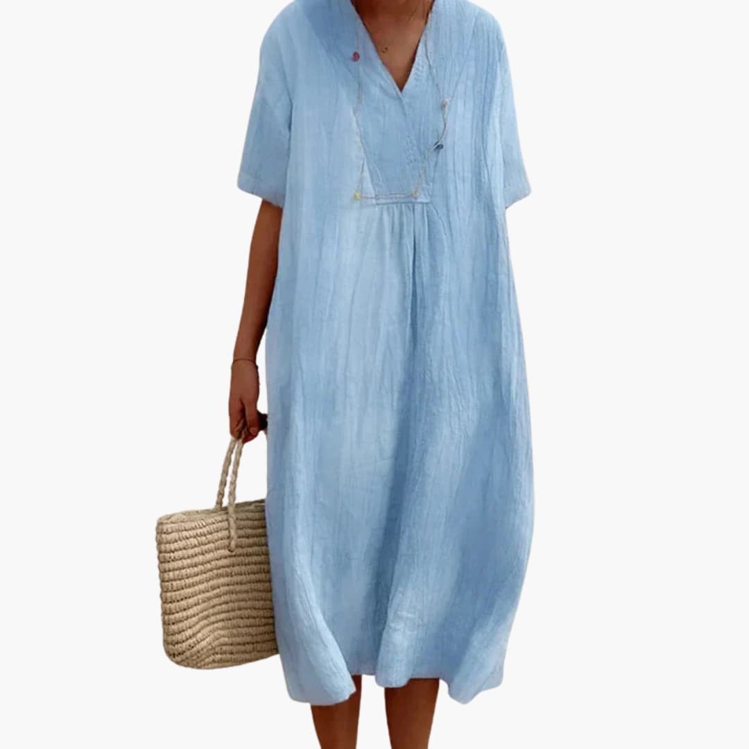 Johanna Relaxed-Fit V-Neck Linen Midi Dress