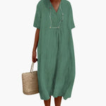 Johanna Relaxed-Fit V-Neck Linen Midi Dress
