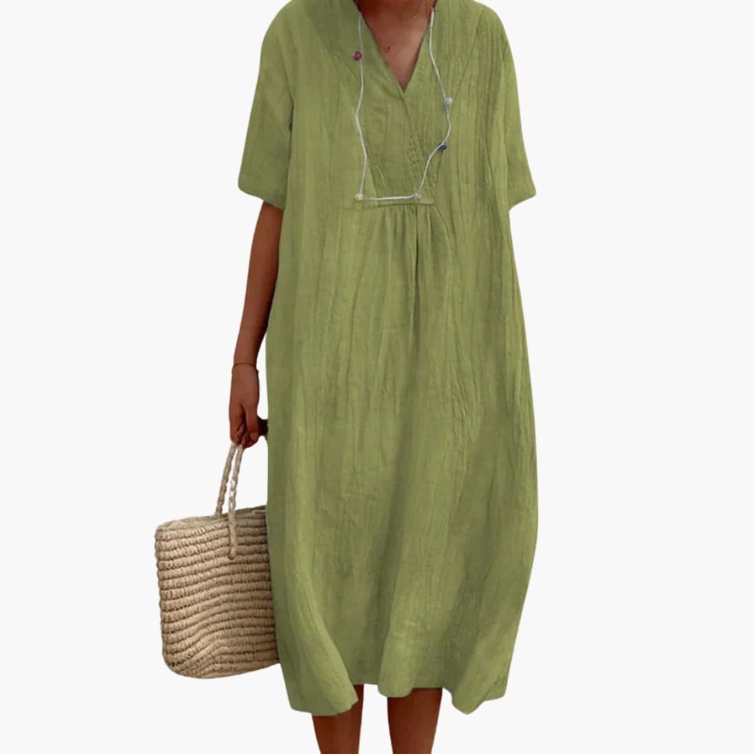 Johanna Relaxed-Fit V-Neck Linen Midi Dress