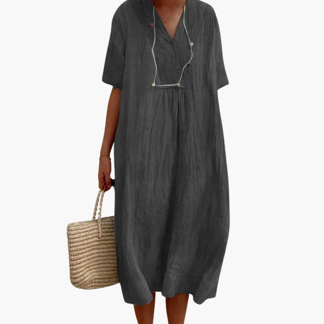 Johanna Relaxed-Fit V-Neck Linen Midi Dress