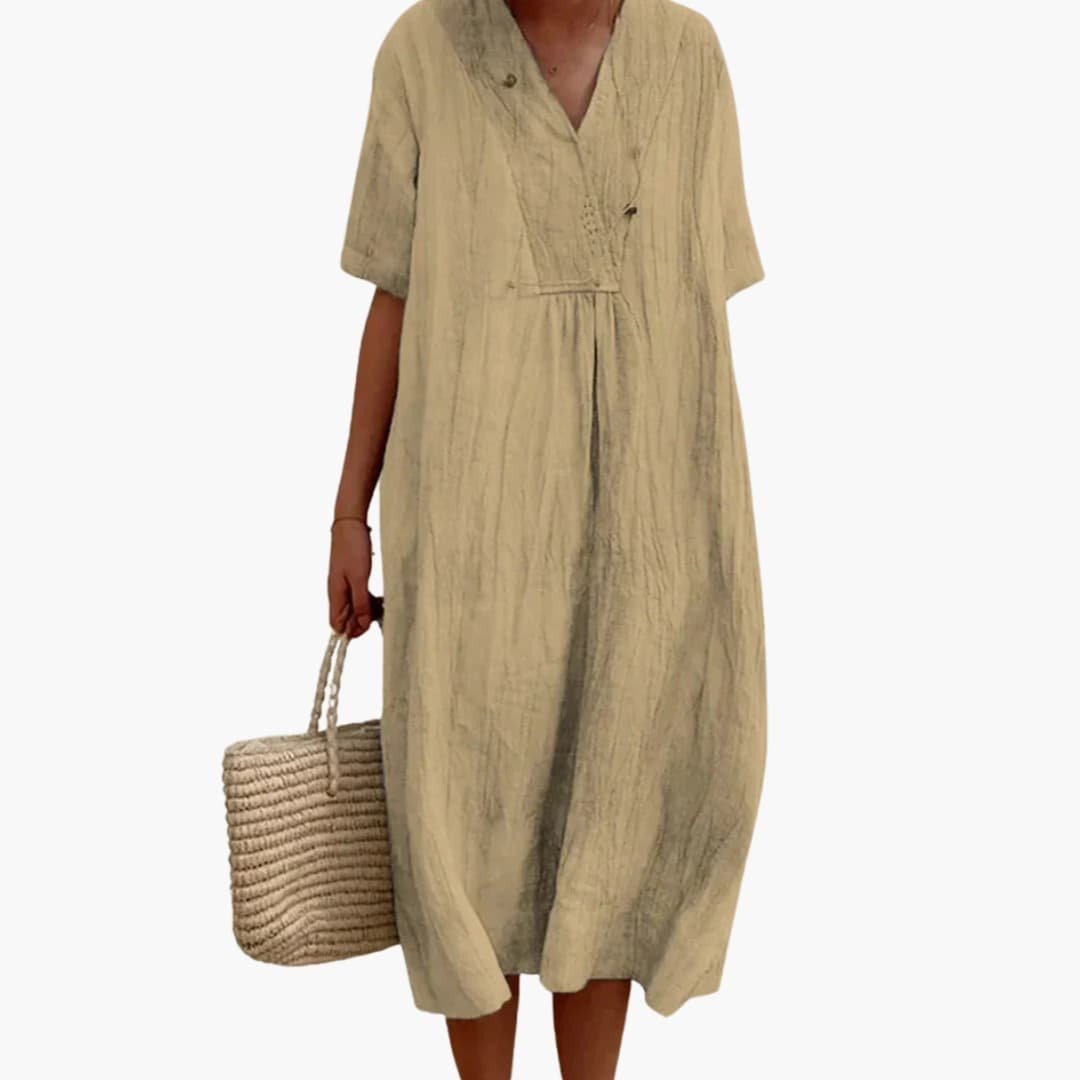 Johanna Relaxed-Fit V-Neck Linen Midi Dress