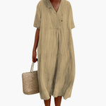 Johanna Relaxed-Fit V-Neck Linen Midi Dress