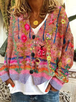 Marie Retro Floral Button-Front Cardigan