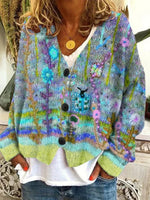 Marie Retro Floral Button-Front Cardigan
