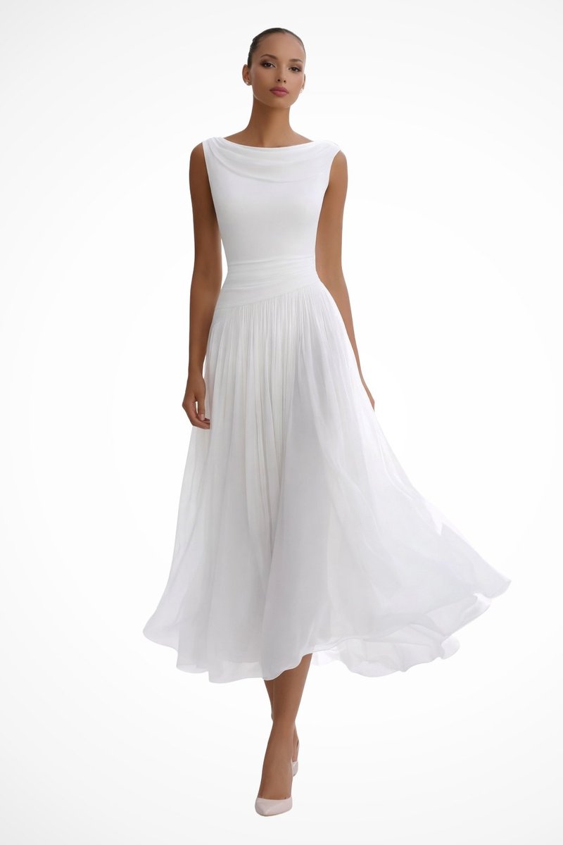 Annika Sleeveless Cowl Neck Pleated Midi Dress