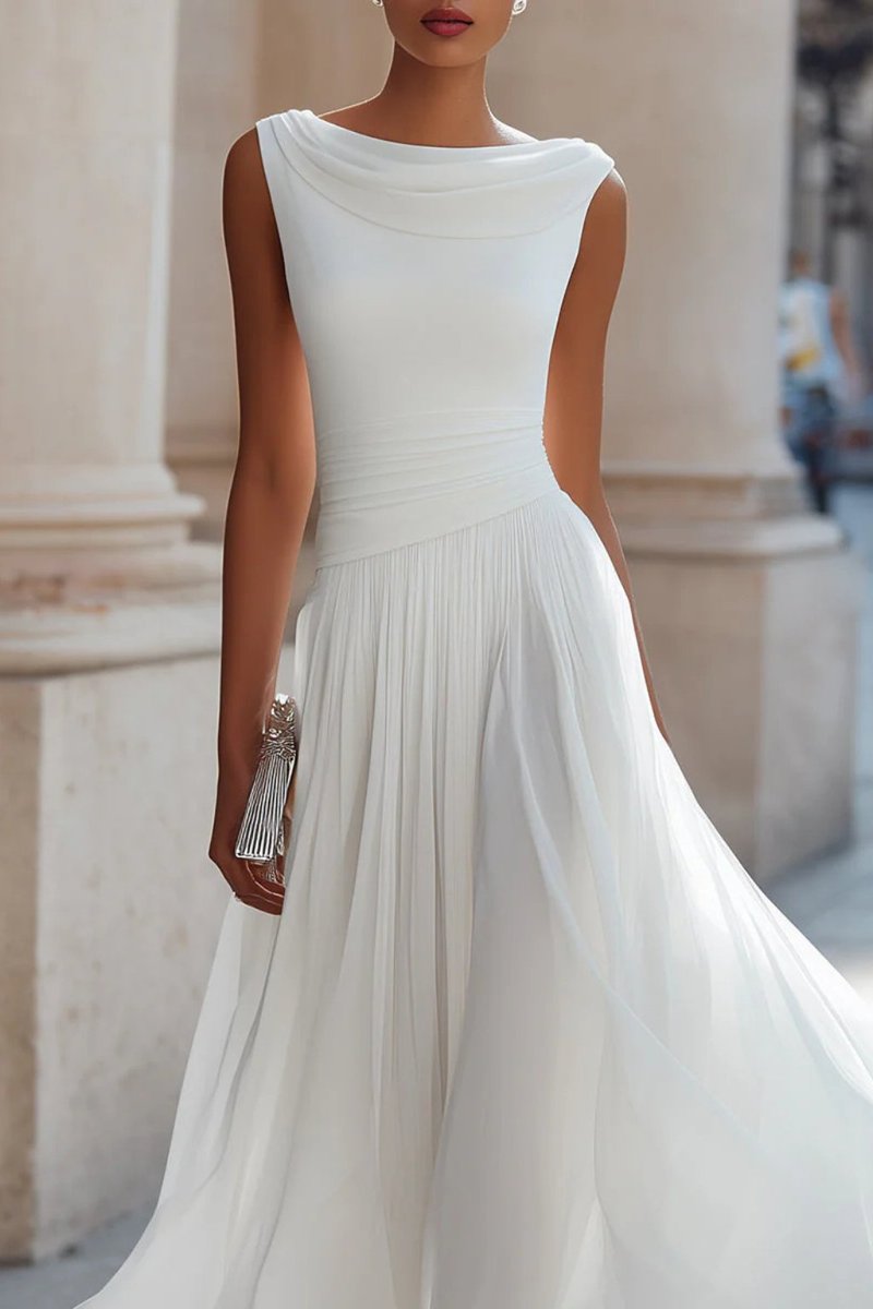 Annika Sleeveless Cowl Neck Pleated Midi Dress