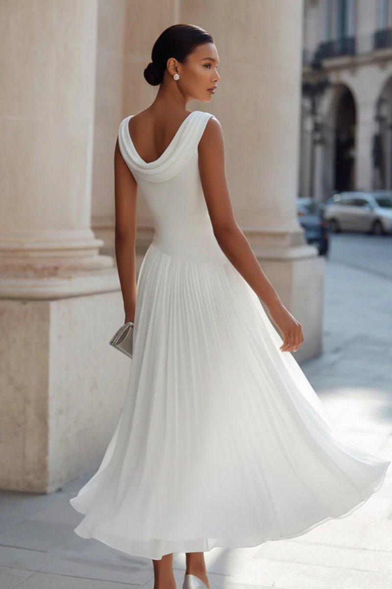 Annika Sleeveless Cowl Neck Pleated Midi Dress