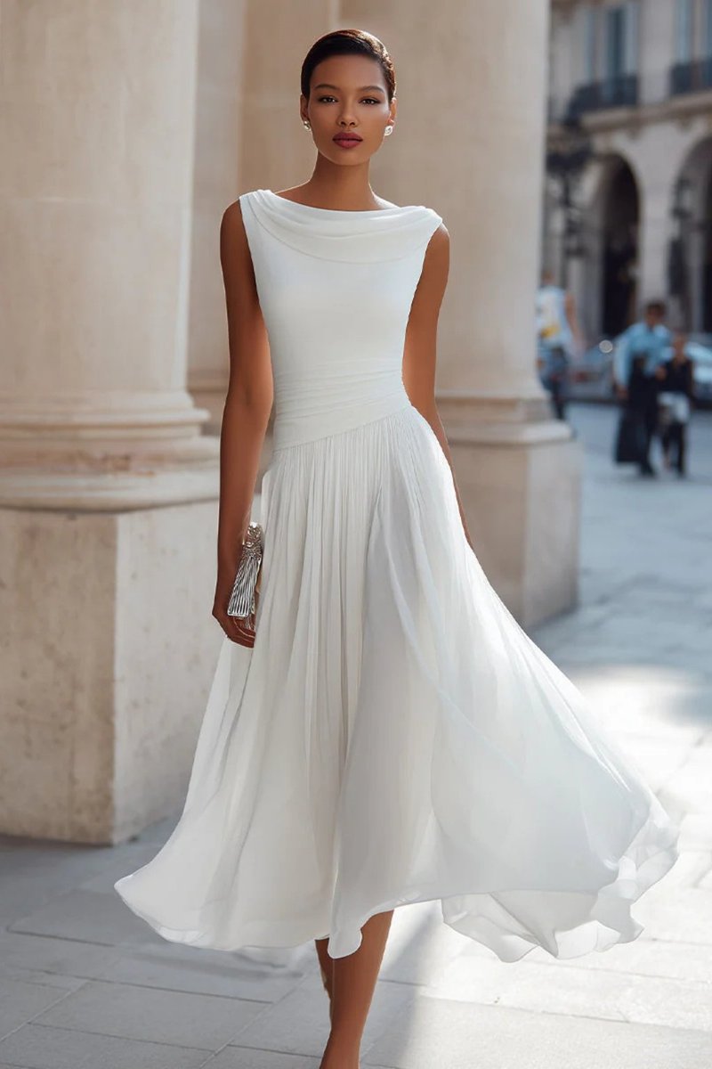 Annika Sleeveless Cowl Neck Pleated Midi Dress