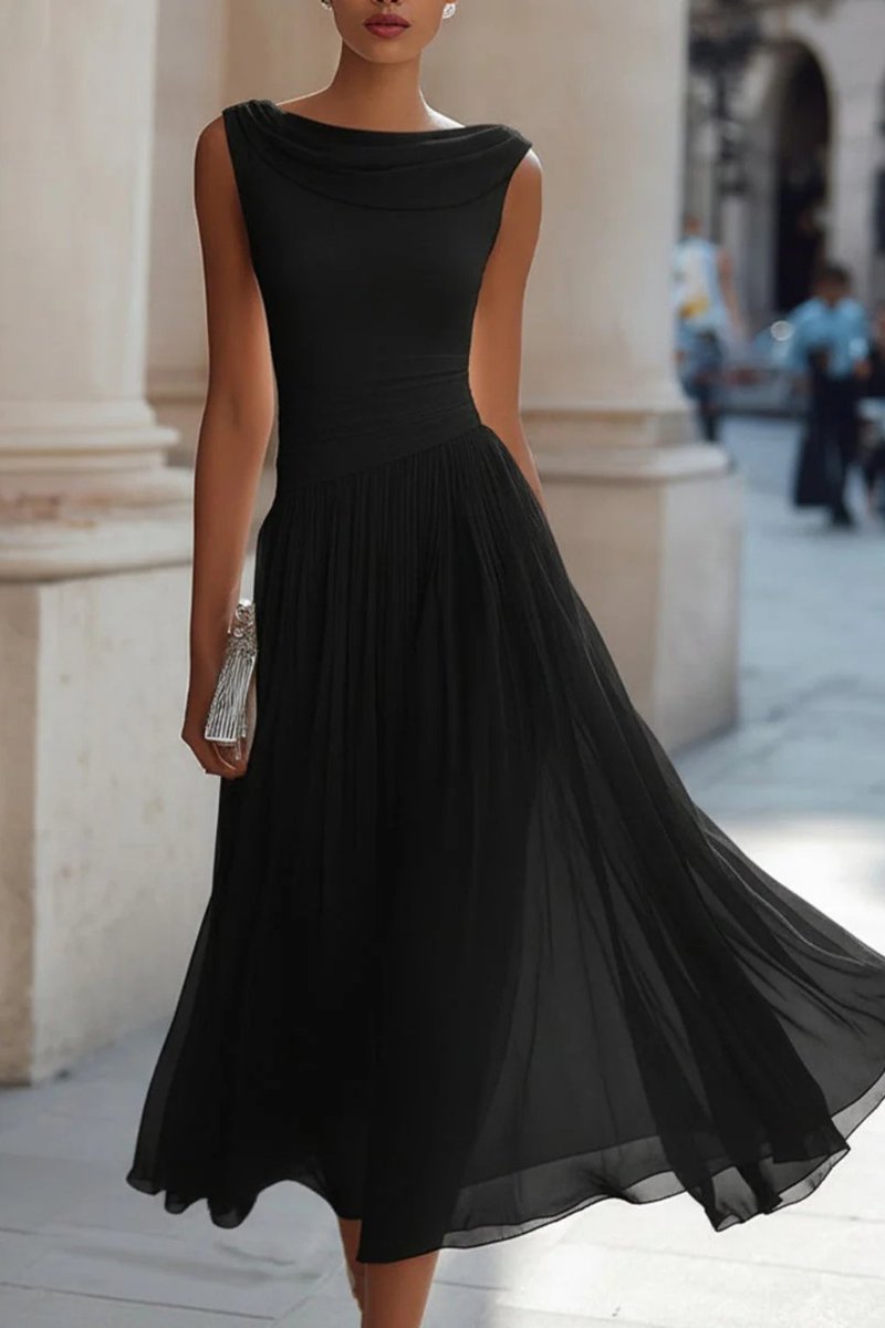 Annika Sleeveless Cowl Neck Pleated Midi Dress