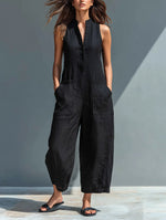 Annika Sleeveless Linen Button-Up Jumpsuit