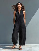 Annika Sleeveless Linen Button-Up Jumpsuit