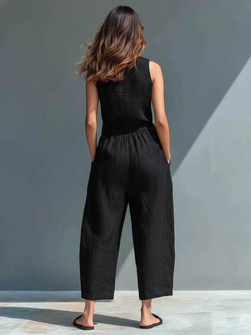 Annika Sleeveless Linen Button-Up Jumpsuit