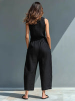 Annika Sleeveless Linen Button-Up Jumpsuit