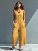 Annika Sleeveless Linen Button-Up Jumpsuit