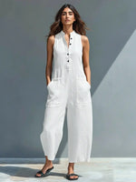 Annika Sleeveless Linen Button-Up Jumpsuit