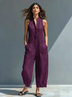 Annika Sleeveless Linen Button-Up Jumpsuit