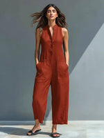 Annika Sleeveless Linen Button-Up Jumpsuit