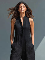 Annika Sleeveless Linen Button-Up Jumpsuit