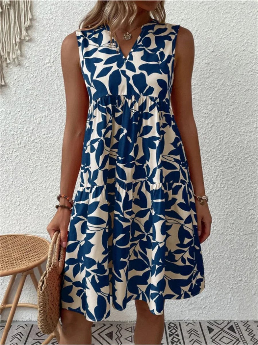 Katharina Sleeveless Tropical Print A-Line Summer Dress